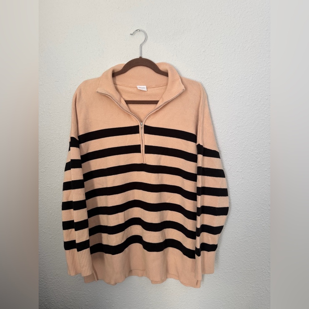 Wiholl Oversized Striped Quarter Zip-Up Sweater | Large